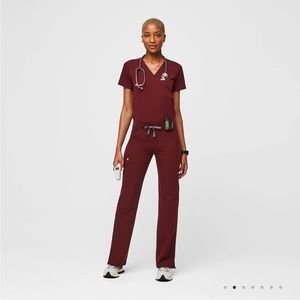 Figs Kade Cargo Scrub Pants in Burgundy